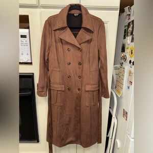 Allegra K Double-Breasted Chocolate Brown Trench Coat